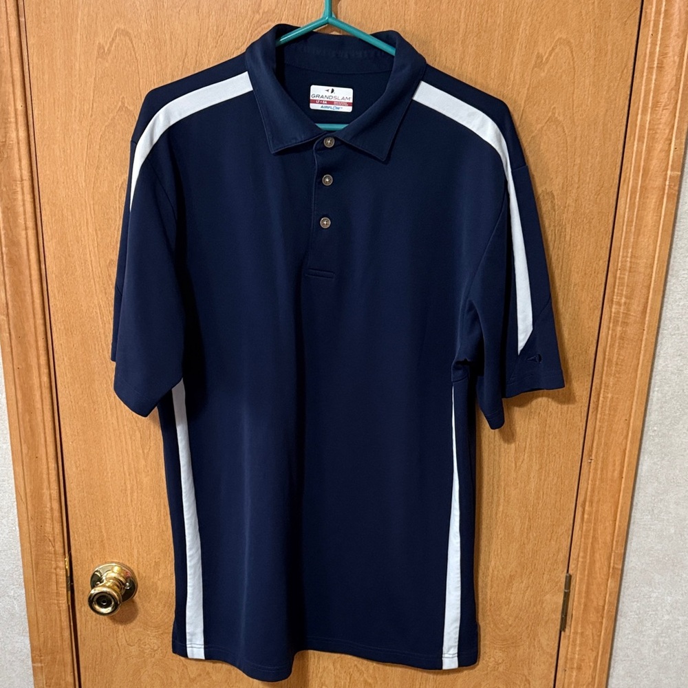 Grand Slam Men's LT Navy/White Polo Shirt with Airflow (Breathable)